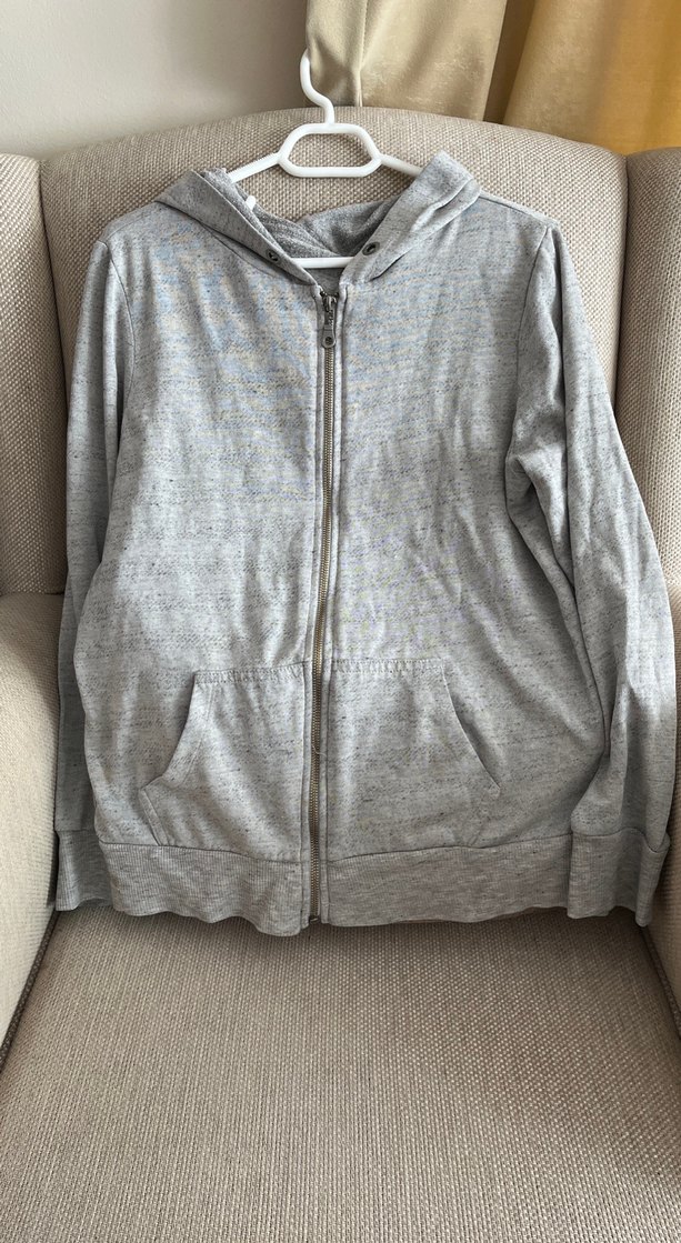 Kadın Gri Kapüşonlu Fermuarlı Spor Dış giyim - Görsel 2