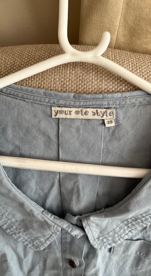 Düğmeli Keten Mavi Kolsuz Mini Tulum - Görsel 3