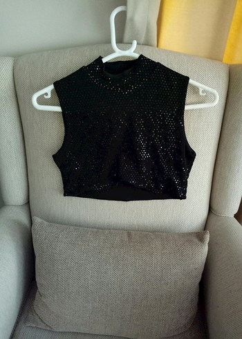 Siyah Payetli Mini Crop Top