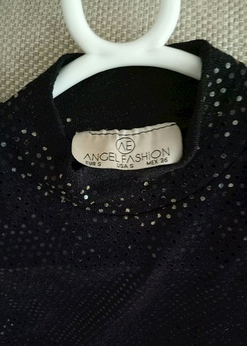 s Beden Siyah Payetli Mini Crop Top