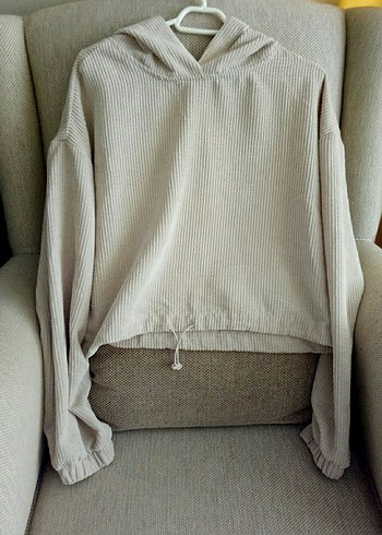 LC Waikiki Bej Kadın Kapüşonlu Salaş Sweatshirt