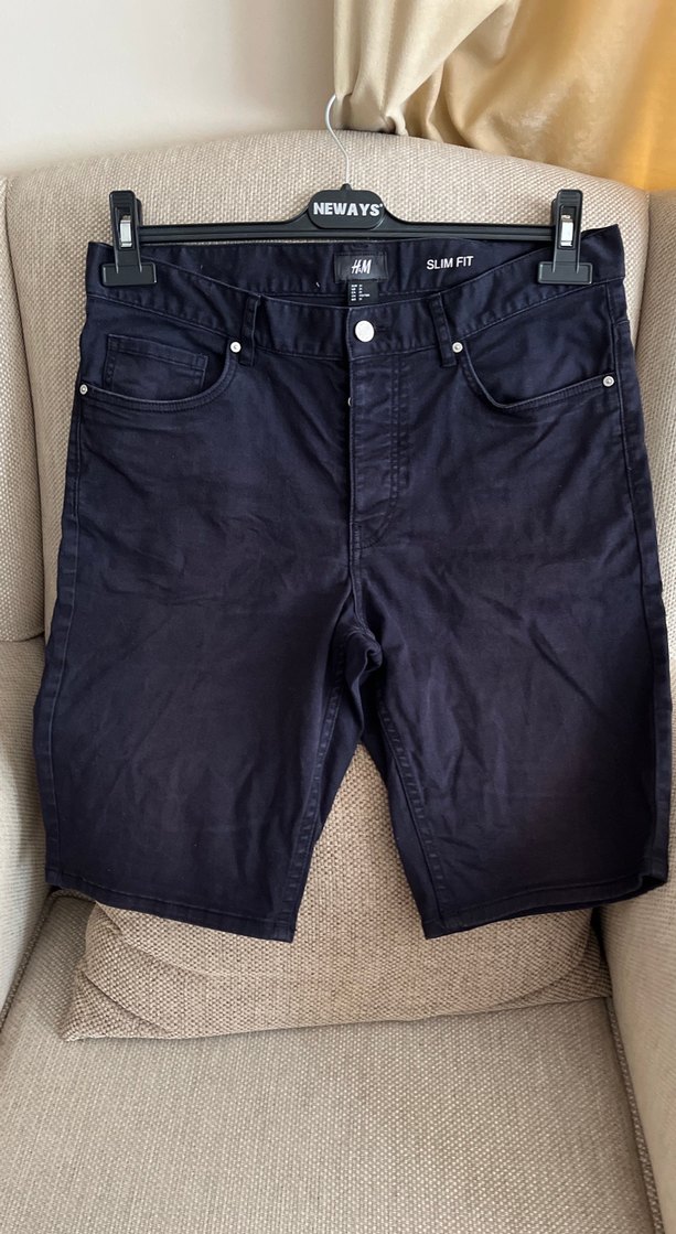 Lacivert Slim Fit Kemerli Erkek Kot Şort - Görsel 2