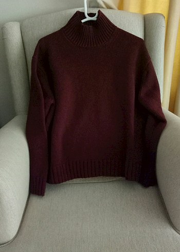 Zara Bordo Yünlü Yarım Balıkçı Yaka Kazak
