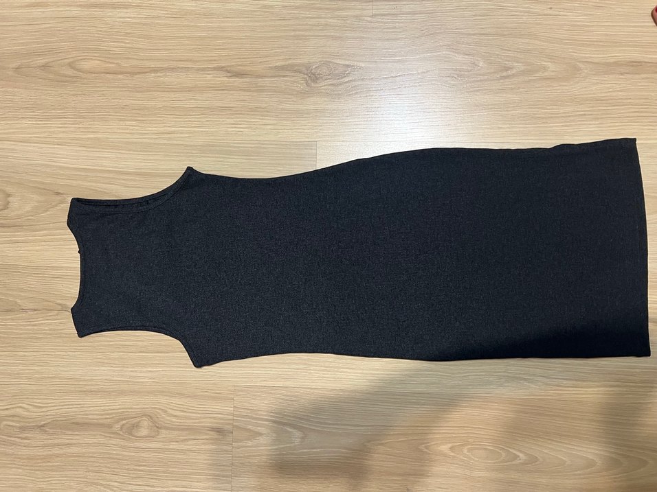 Koyu Gri Kadın Triko Elbise, Uzun ve Kolsuz - Görsel 2