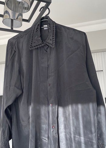 Düğmeli Siyah Kadın Gömlek - Görsel 2