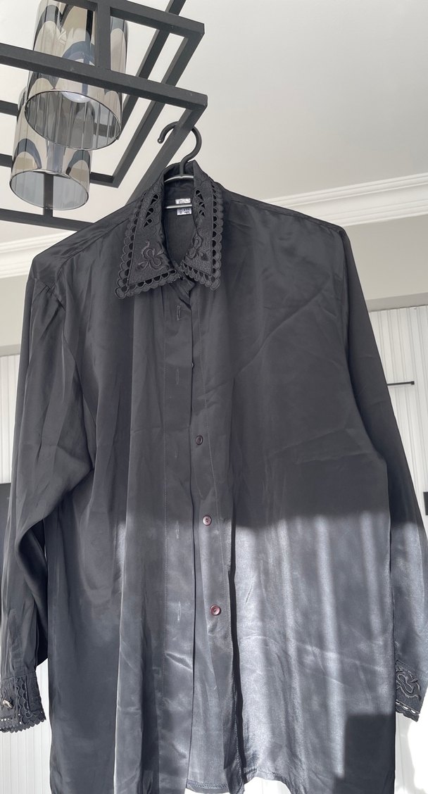 Düğmeli Siyah Kadın Gömlek - Görsel 2