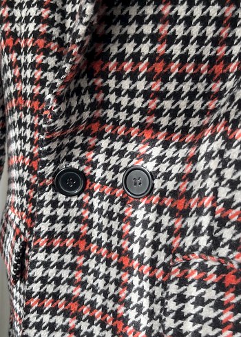 Düğmeli Kırmızı Ekose Midi Blazer - Görsel 4