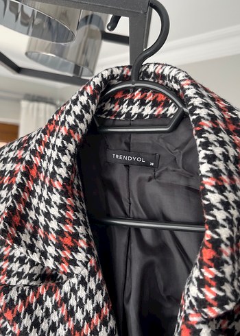 Düğmeli Kırmızı Ekose Midi Blazer - Görsel 2