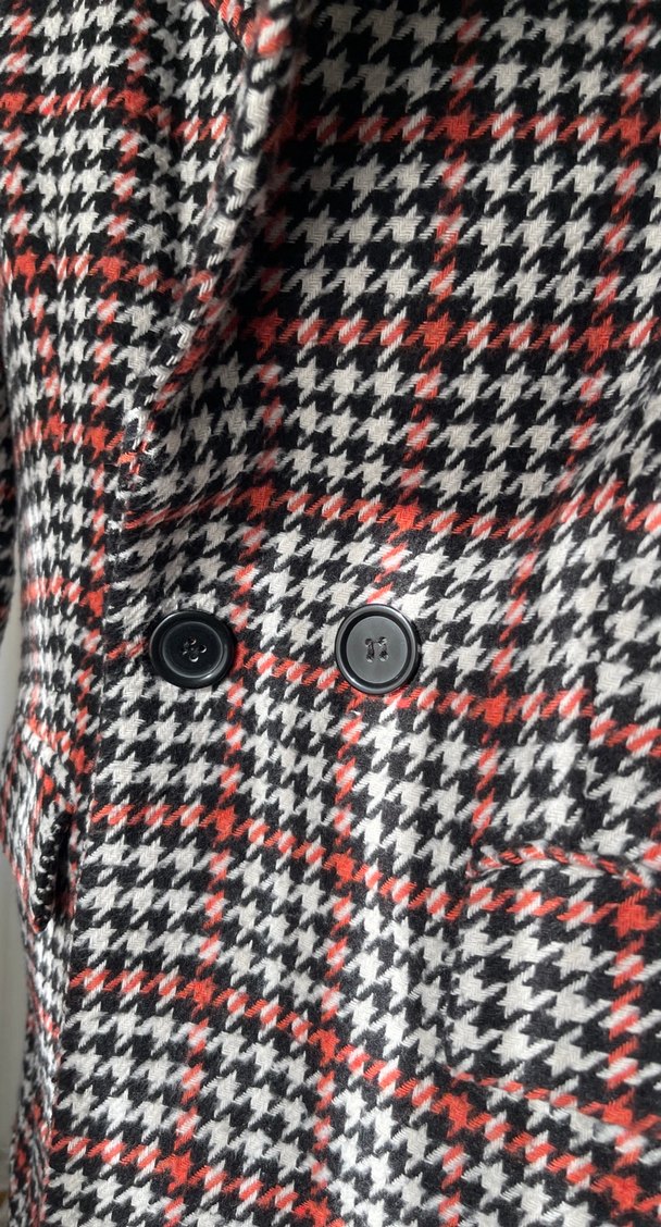 Düğmeli Kırmızı Ekose Midi Blazer - Görsel 4