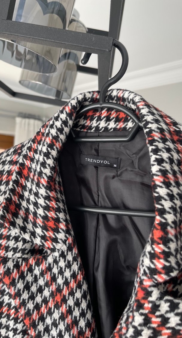 Düğmeli Kırmızı Ekose Midi Blazer - Görsel 2