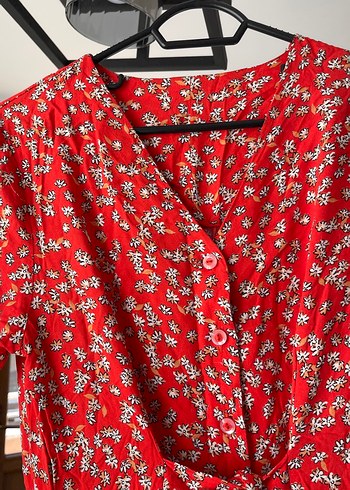 Kırmızı Çiçekli Midi Bohem Elbise - Görsel 5