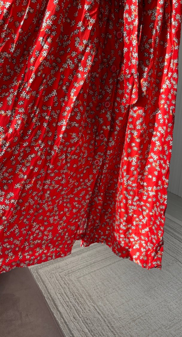 Kırmızı Çiçekli Midi Bohem Elbise - Görsel 4