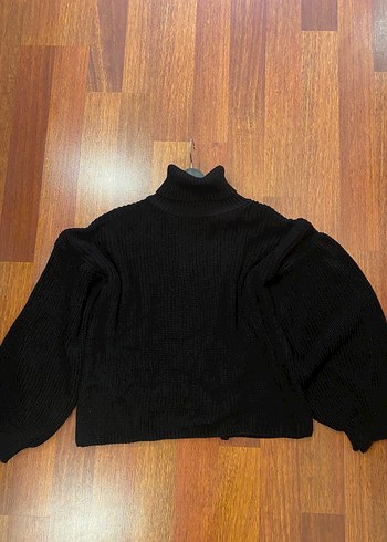 Kadın Siyah Boğazlı Örgü Yün Kazak - Görsel 2