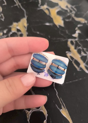 Renkli Mini Mavi Düğmeli Küpe