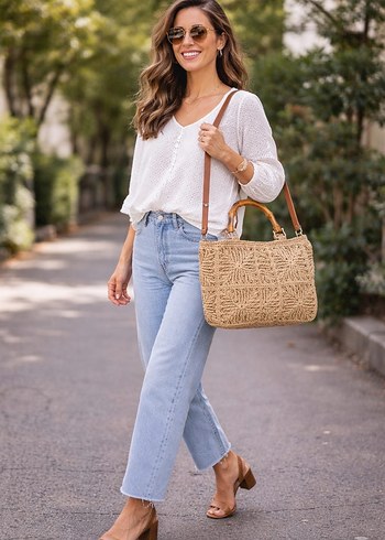 Bej Dantel Detaylı Bohem Kadın Çanta - Görsel 2