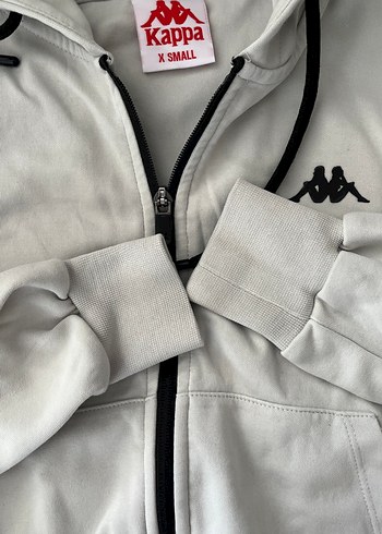 xs Beden Kappa Gri Kapüşonlu Fermuarlı Sweatshirt