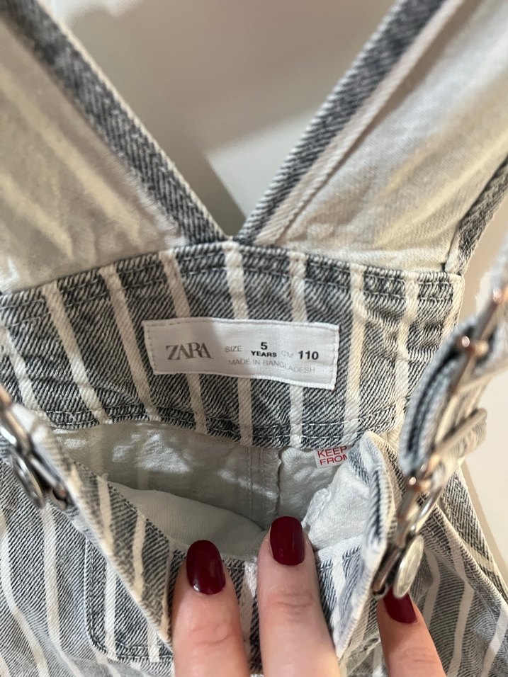 Çizgili Gri Erkek Çocuk Kot Salopet - Görsel 2