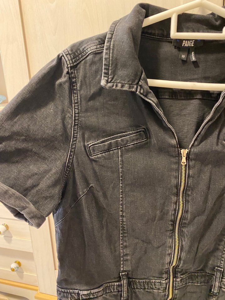 Siyah Denim Kısa Tulum, Kemerli, Kısa Kollu - Görsel 4