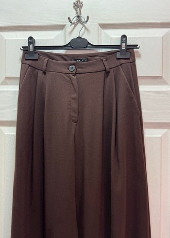 Düğmeli Kahverengi Kadın Uzun Kumaş Pantolon - Görsel 2