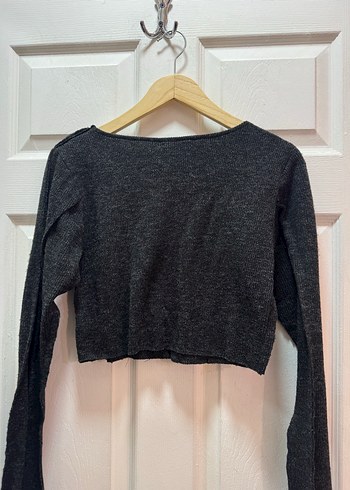 Uzun Kollu Gri Triko Kadın pantolon crop takım - Görsel 7