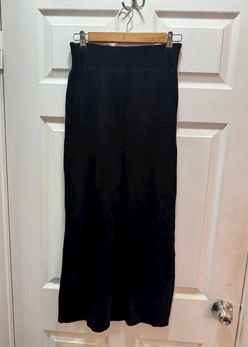 Düğmeli Siyah Midi Triko Kadın etekli hırkalı takım - Görsel 3