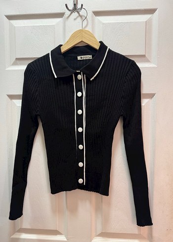 Düğmeli Siyah Midi Triko Kadın etekli hırkalı takım - Görsel 6