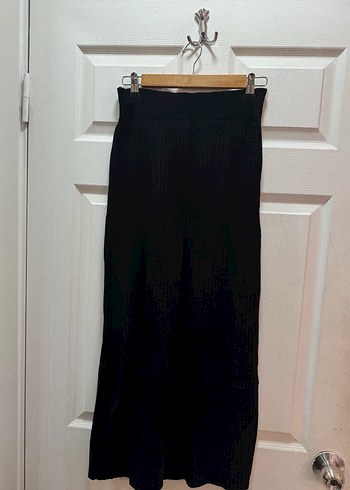 Düğmeli Siyah Midi Triko Kadın etekli hırkalı takım - Görsel 4