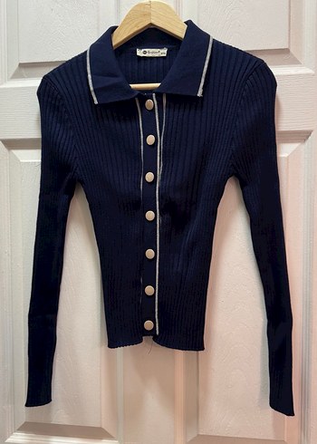 Düğmeli Lacivert Triko Kadın etekli hırkalı takım - Görsel 6