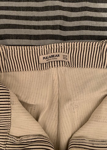 38 Beden beyaz Renk Pull and Bear Kadın Bej Çizgili kargo Pantolon