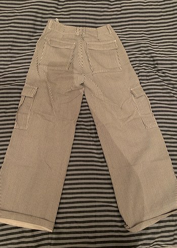 38 Beden Pull and Bear Kadın Bej Çizgili kargo Pantolon