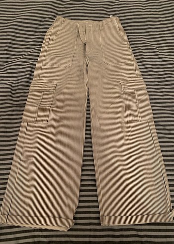 Pull and Bear Kadın Bej Çizgili kargo Pantolon