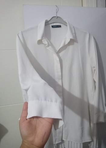 Beyaz Pilili Uzun Kollu Kadın Gömlek - Görsel 2