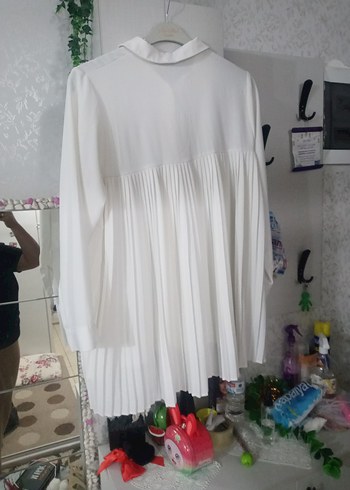 Beyaz Pilili Uzun Kollu Kadın Gömlek - Görsel 3