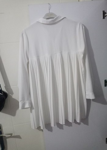 Beyaz Pilili Uzun Kollu Kadın Gömlek - Görsel 5