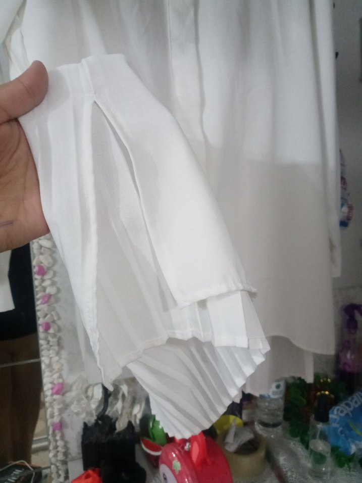 Beyaz Pilili Uzun Kollu Kadın Gömlek - Görsel 4