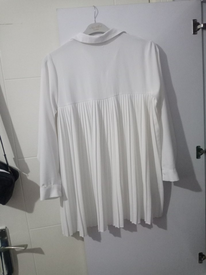 Beyaz Pilili Uzun Kollu Kadın Gömlek - Görsel 5