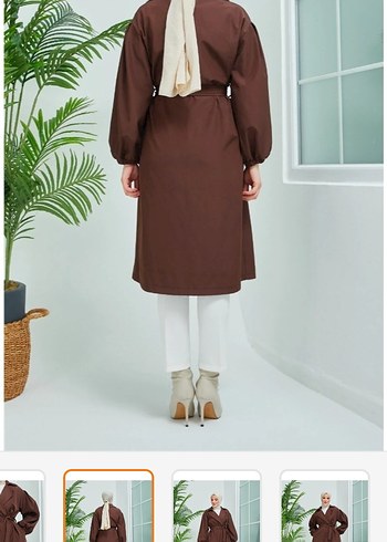 Kahverengi Kadın Uzun Kemerli Trençkot - Görsel 3