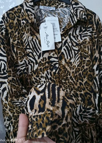 46 Beden Kahverengi Zebra Desenli Uzun Kollu Kadın Gömlek