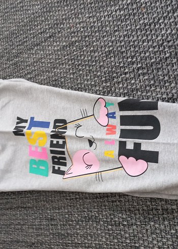 8 Yaş Beden Gri Baskılı Kız Sweatpants Rahat Kesim