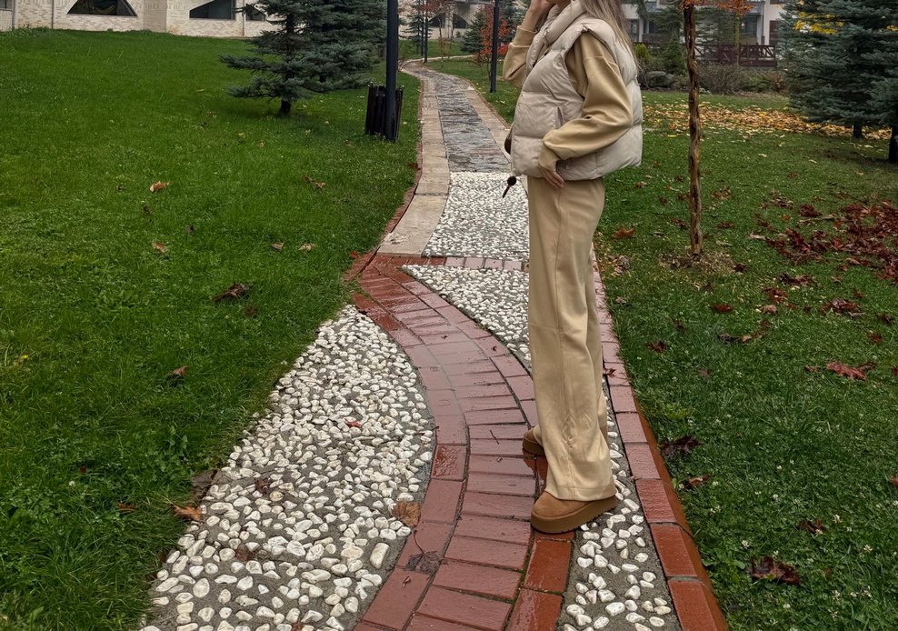 Bej Midi Kadın Şişme zara Yelek - Görsel 2