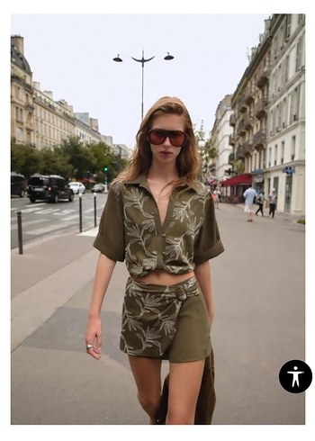 Zara Kadın Haki Mini Şort Etek