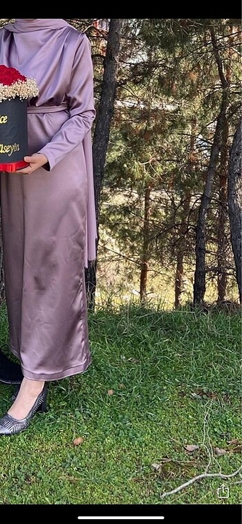 m Beden mor Renk Saten kemerli elbise