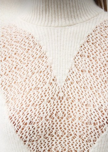 Ajurlu ekru triko kazak - Görsel 6