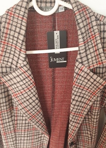 Bayan ekoseli kaşe blazer ceket - Görsel 7