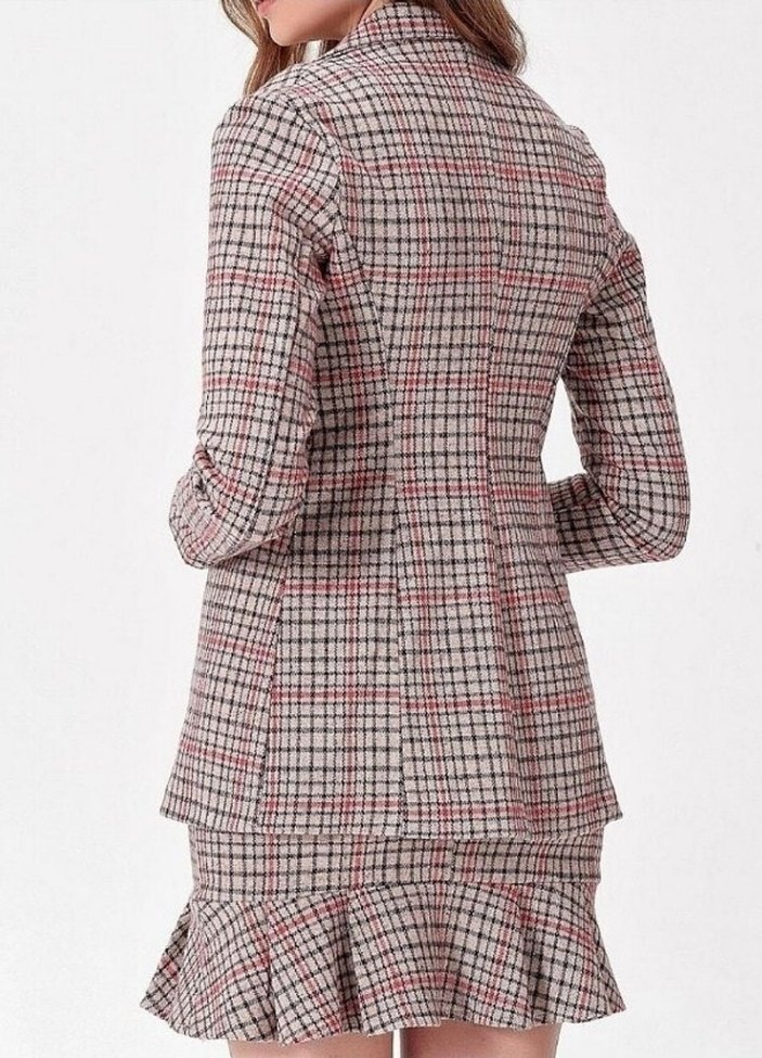 Bayan ekoseli kaşe blazer ceket - Görsel 3