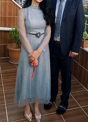 Zara Gümüş simli uzun abiye elbise