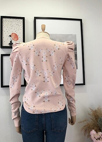 Pudra pembe çiçek desenli yumuşacık kazak - Görsel 7