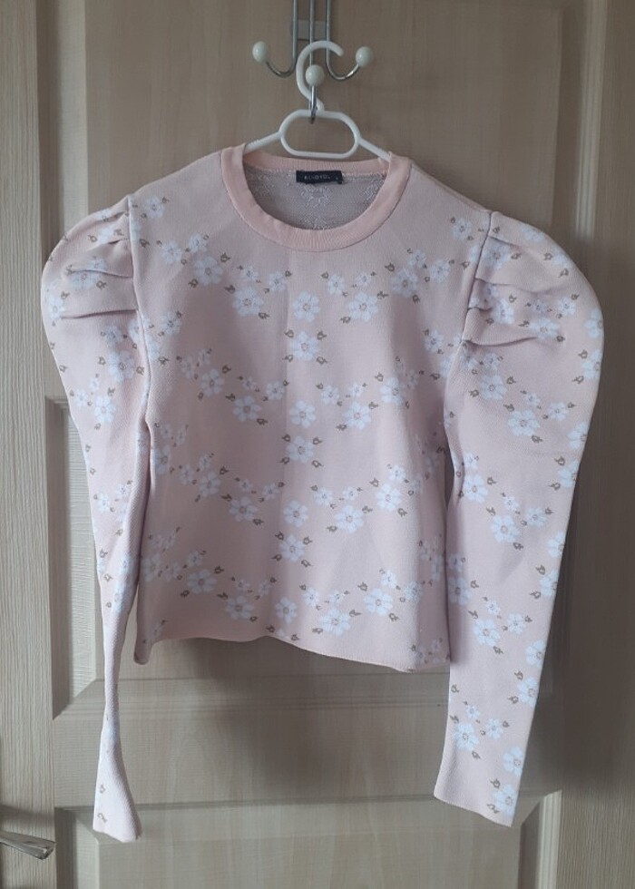 Pudra pembe çiçek desenli yumuşacık kazak - Görsel 3