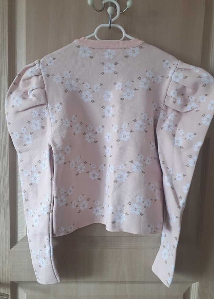 Pudra pembe çiçek desenli yumuşacık kazak - Görsel 4