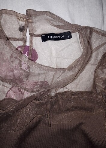 Vizon rengi tüllü ince triko kazak - Görsel 6